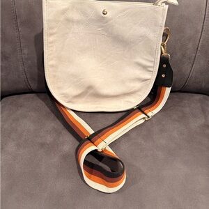 Chic White Bag with Multicolor Strap